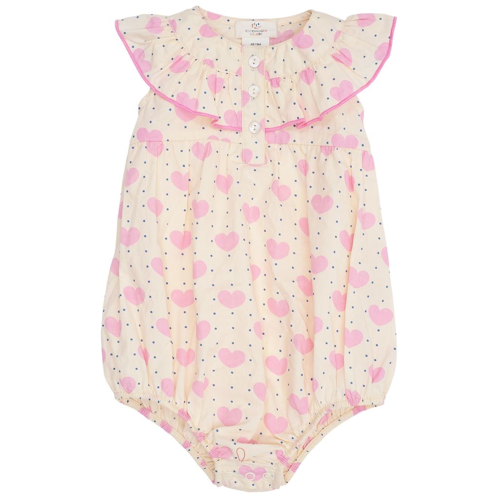 Heart & Dots Romper Med Volang Heart Aop