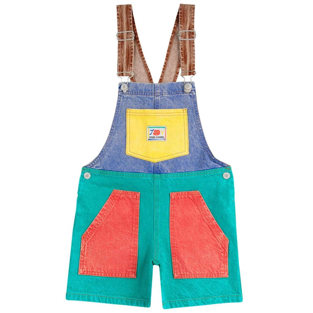 Smiling Color Block Denim Dungaree Multicolor