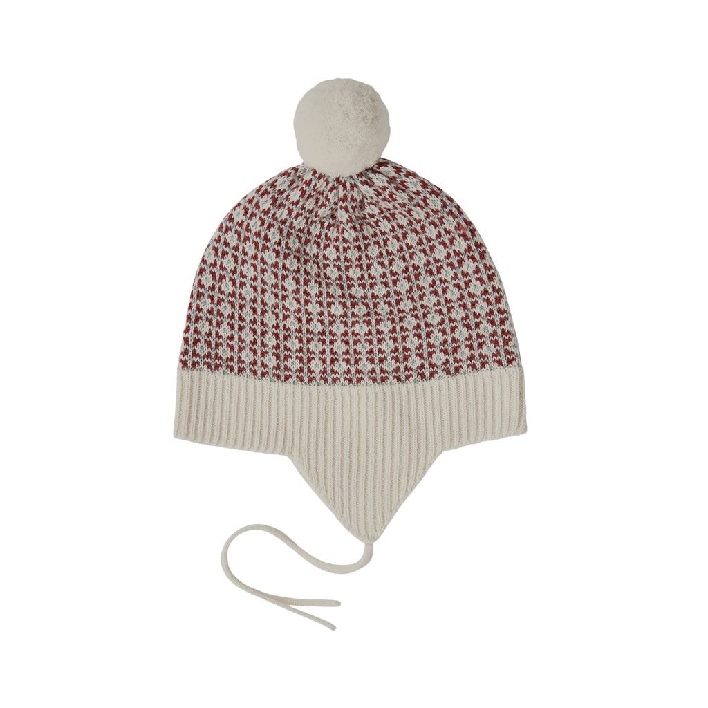 에크루/클레이/미스티 그린 색상의 노르딕 패턴 베이비 비니