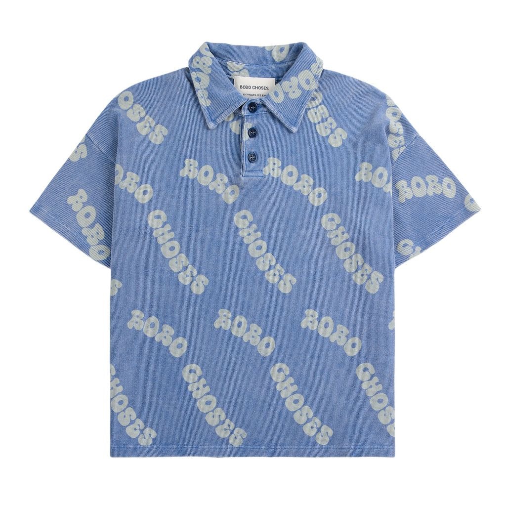 Wavy Bobo Choses All Over Waffle Polo Shirt Blue
