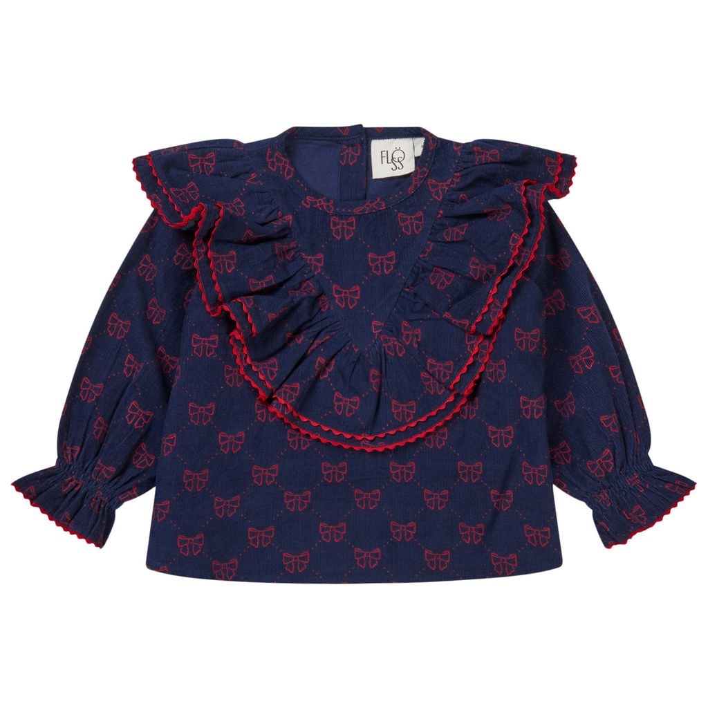 Luna Printed Blouse With Bows Navy