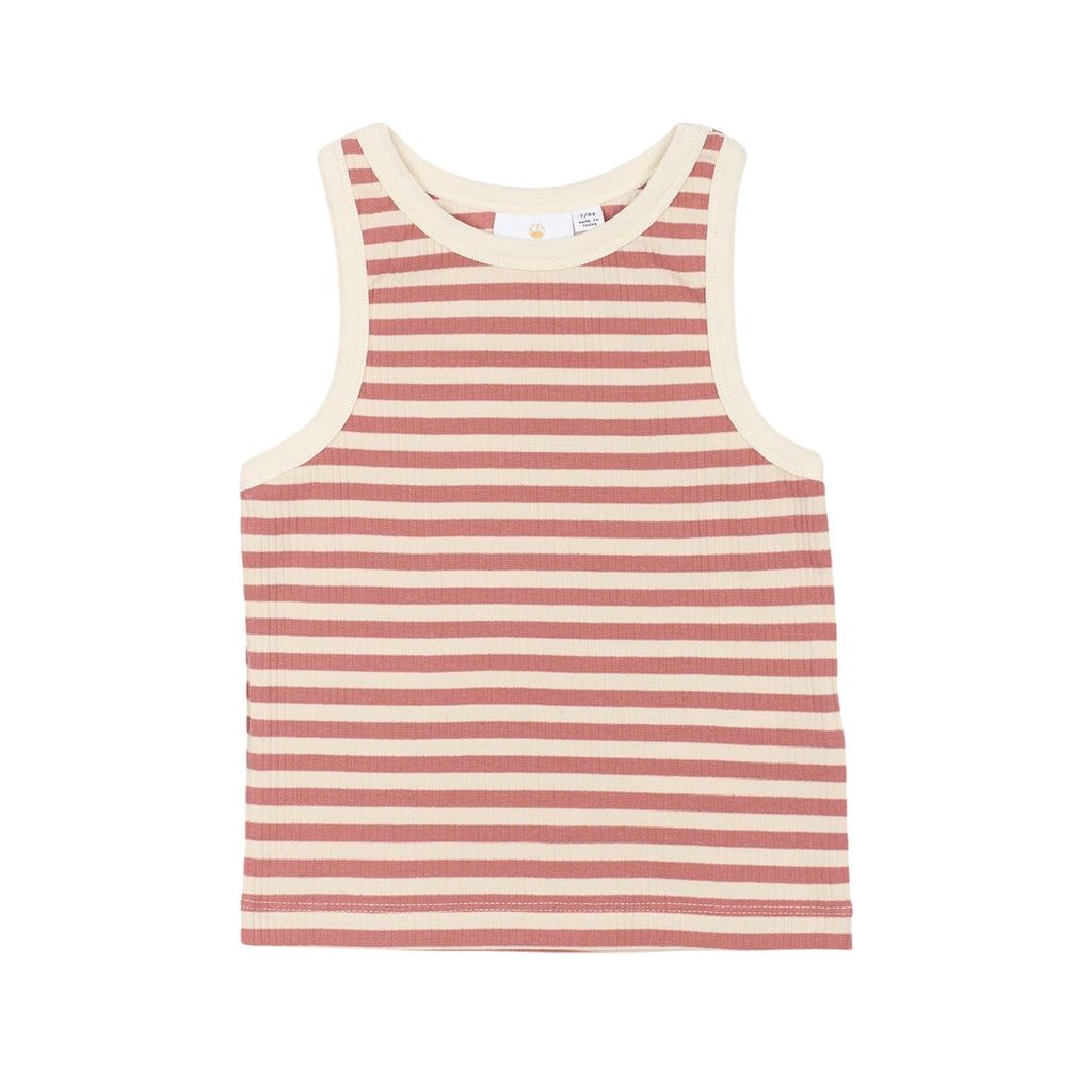 GOTS Moore Ribbad Topp Old Rose Striped