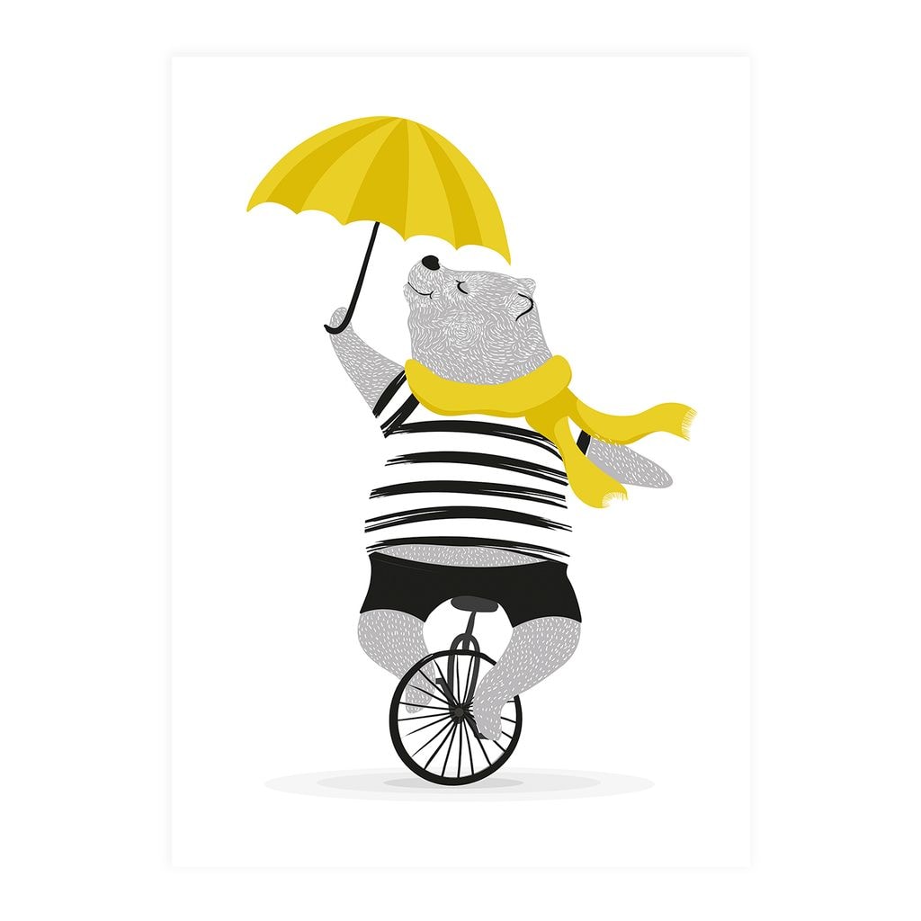 Poster Mr Bear on Unicycle With Umbrella