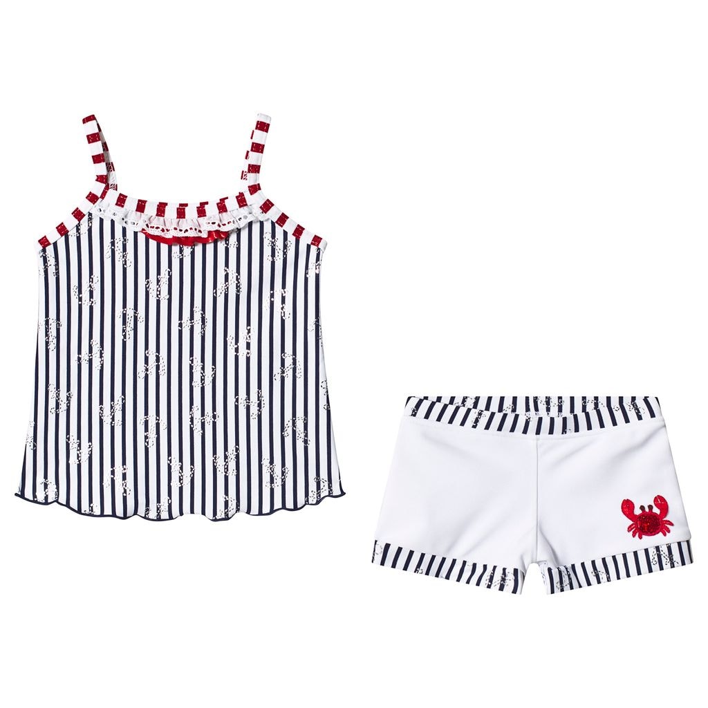 Navy Stripe Top & White Short Set