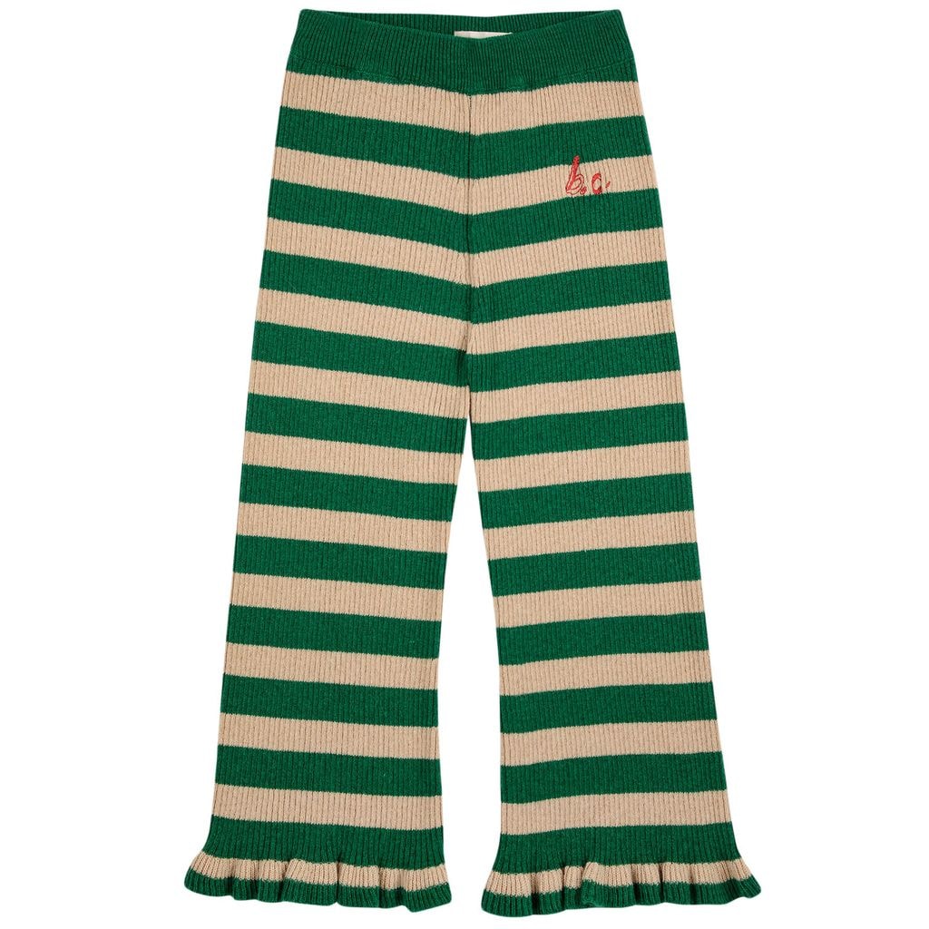 Stripes Knitted Ruffle Pants Green