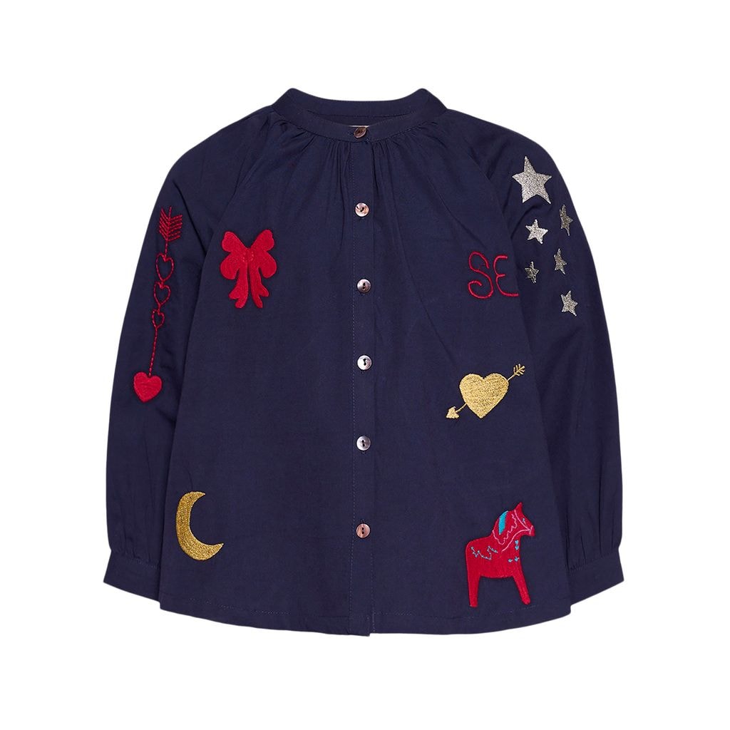 Christmas Mini Embroidered Top Navy