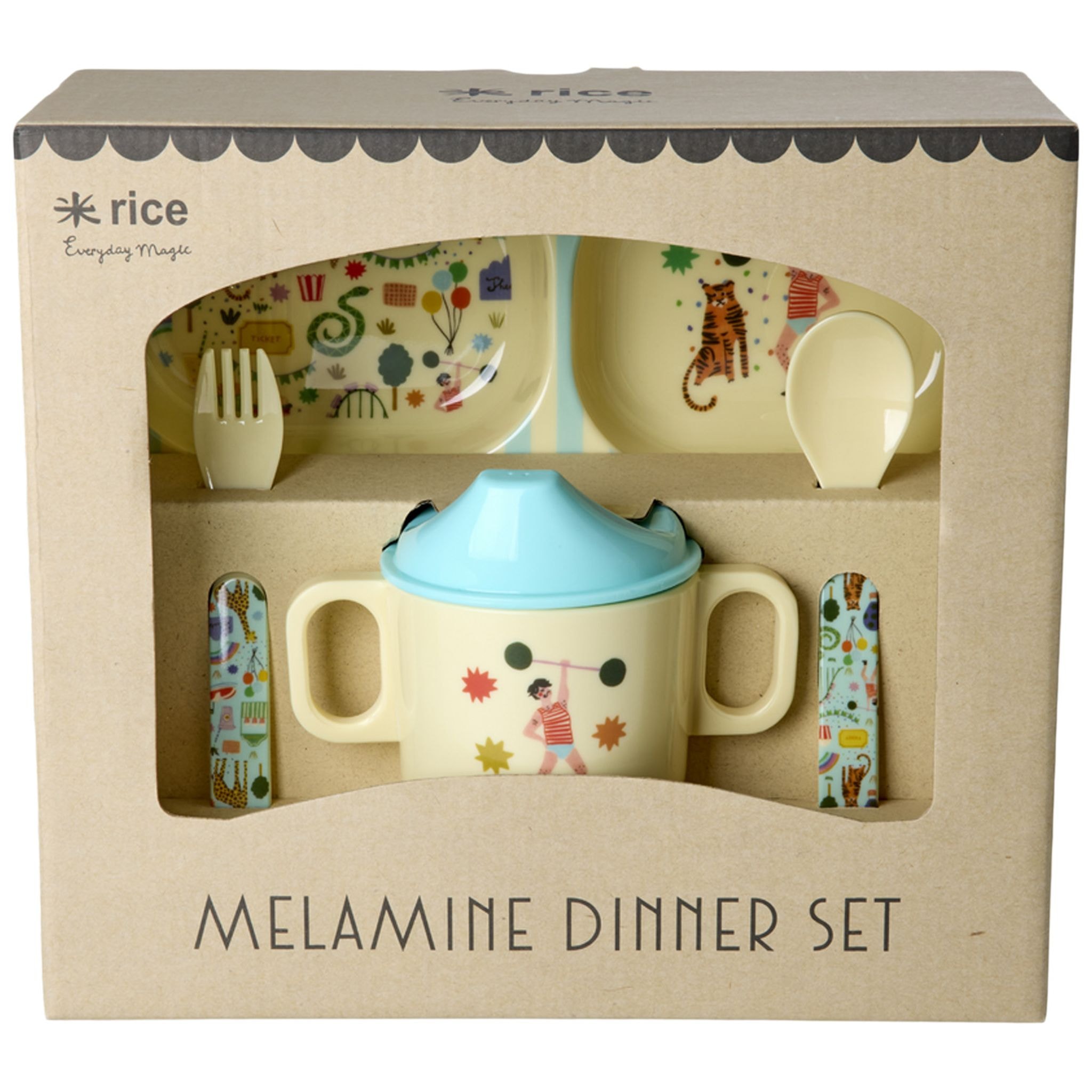 4 Pcs Melamin-middagssett I Gaveeske For Babyer Mint Fun Fair