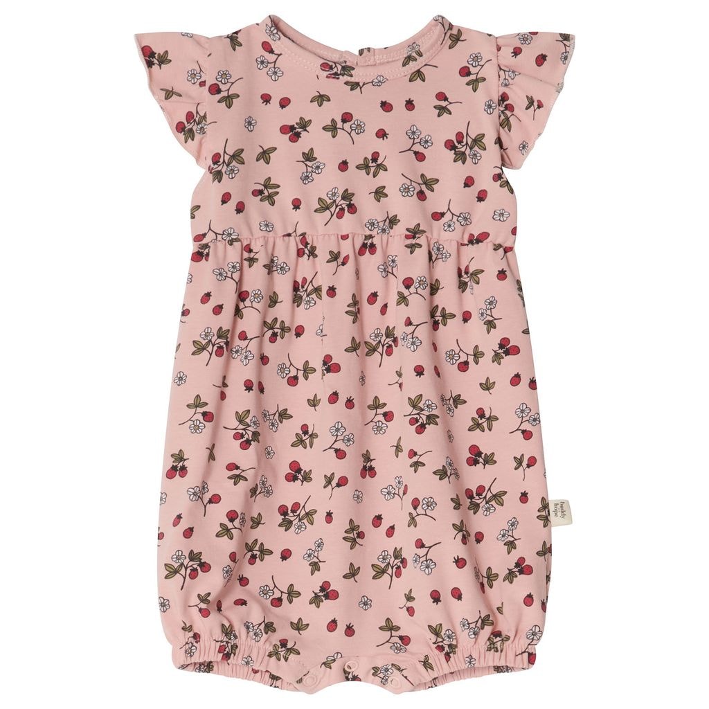 Flora GOTS Mönstrad Romper Wild Strawberry