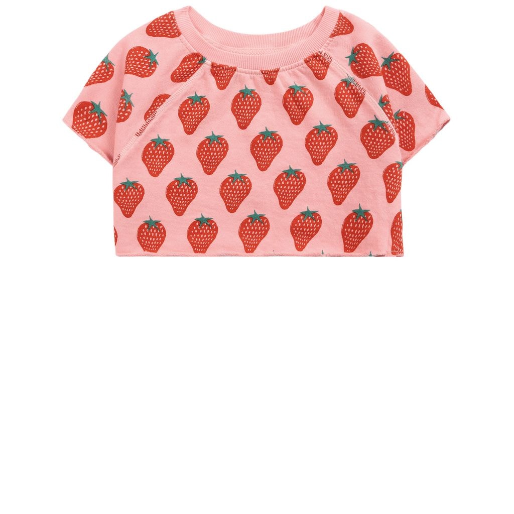Strawberry Short-sleeved Cropped Sweatshirt Pink