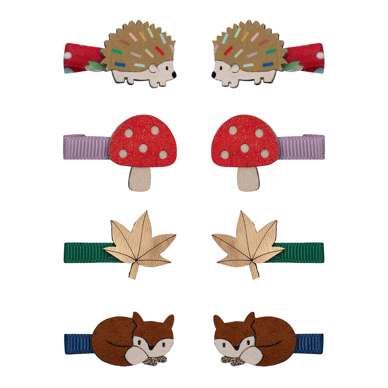 Mini Autumn Mushroom Village 8 Hair Clips Beige 
