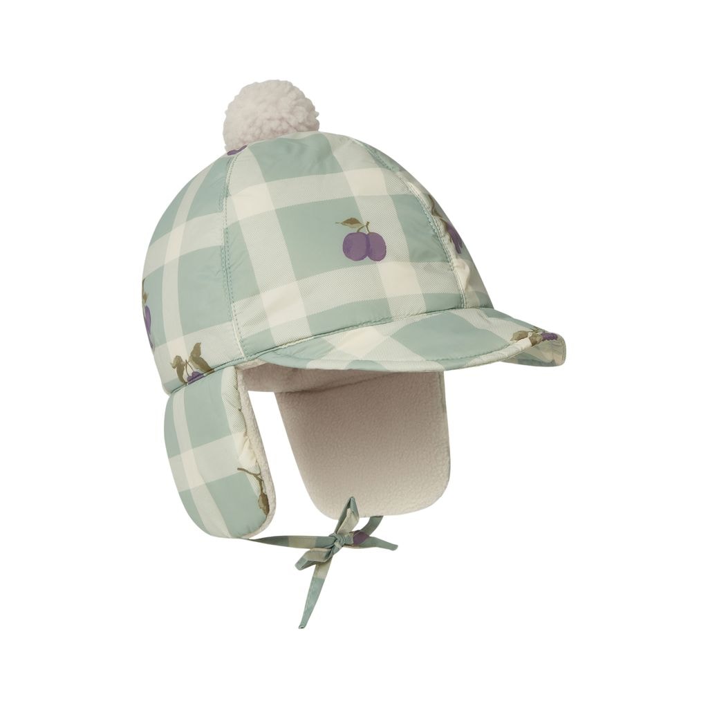 Checked Baby Hat With Plums Green