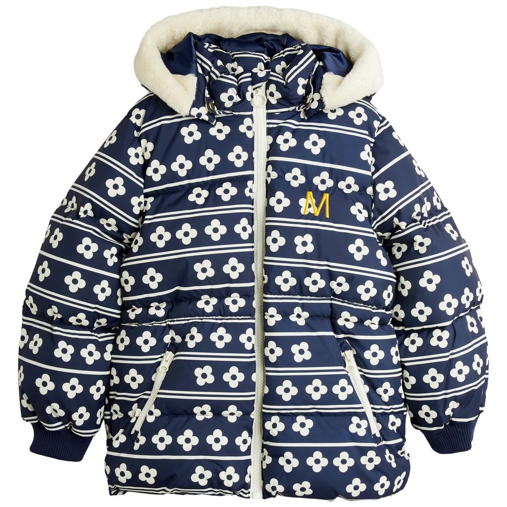 Flowers Aop Hooded Puffer Jacket Blue