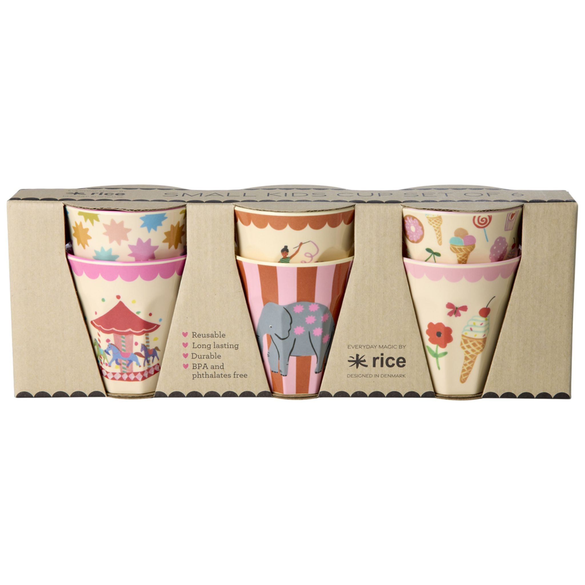 6-Pack Small Melaminbeger Pink Fun Fair