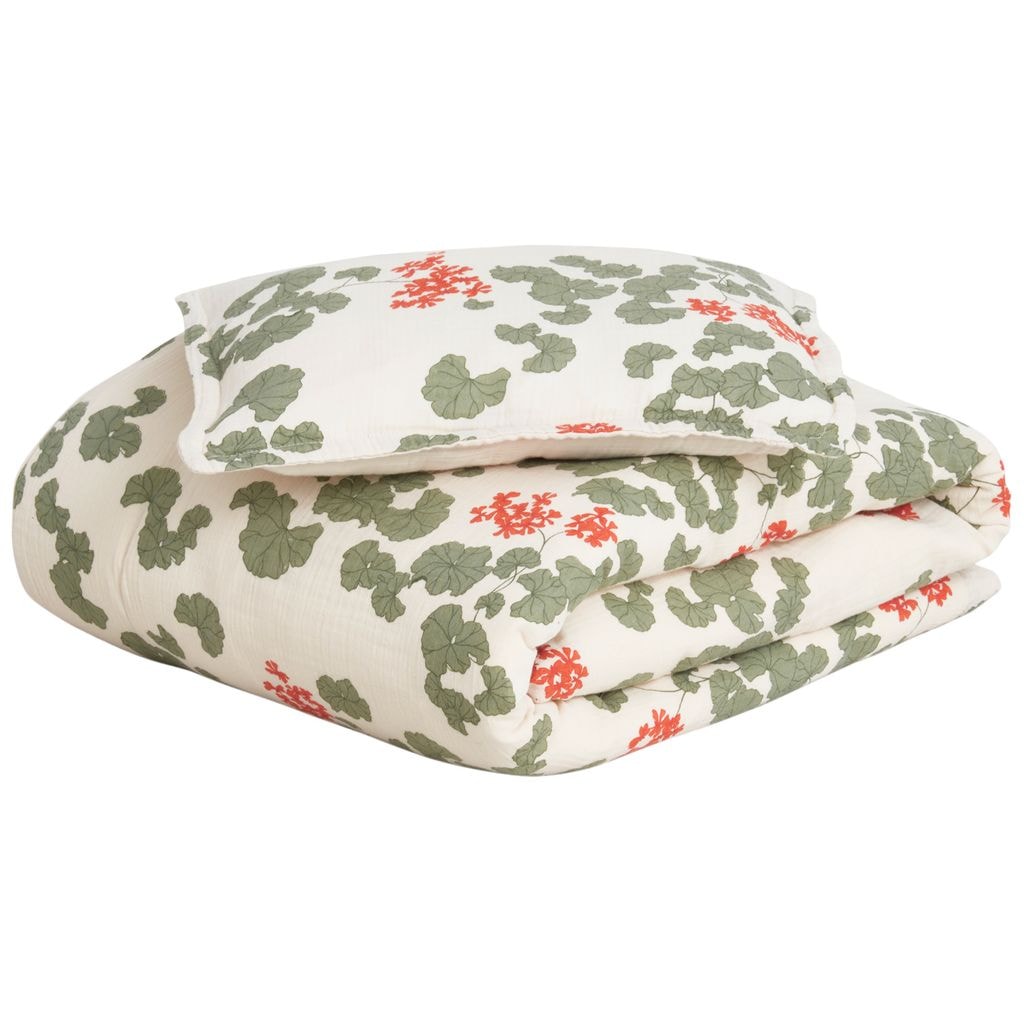 100x130 / 35x55 cm Muslin Printed Baby Bedding Set Pelargonium