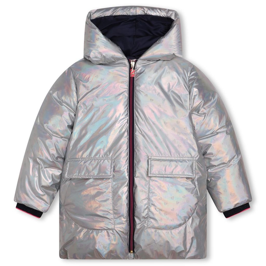 Heart Printed Puffer Jacket Silver