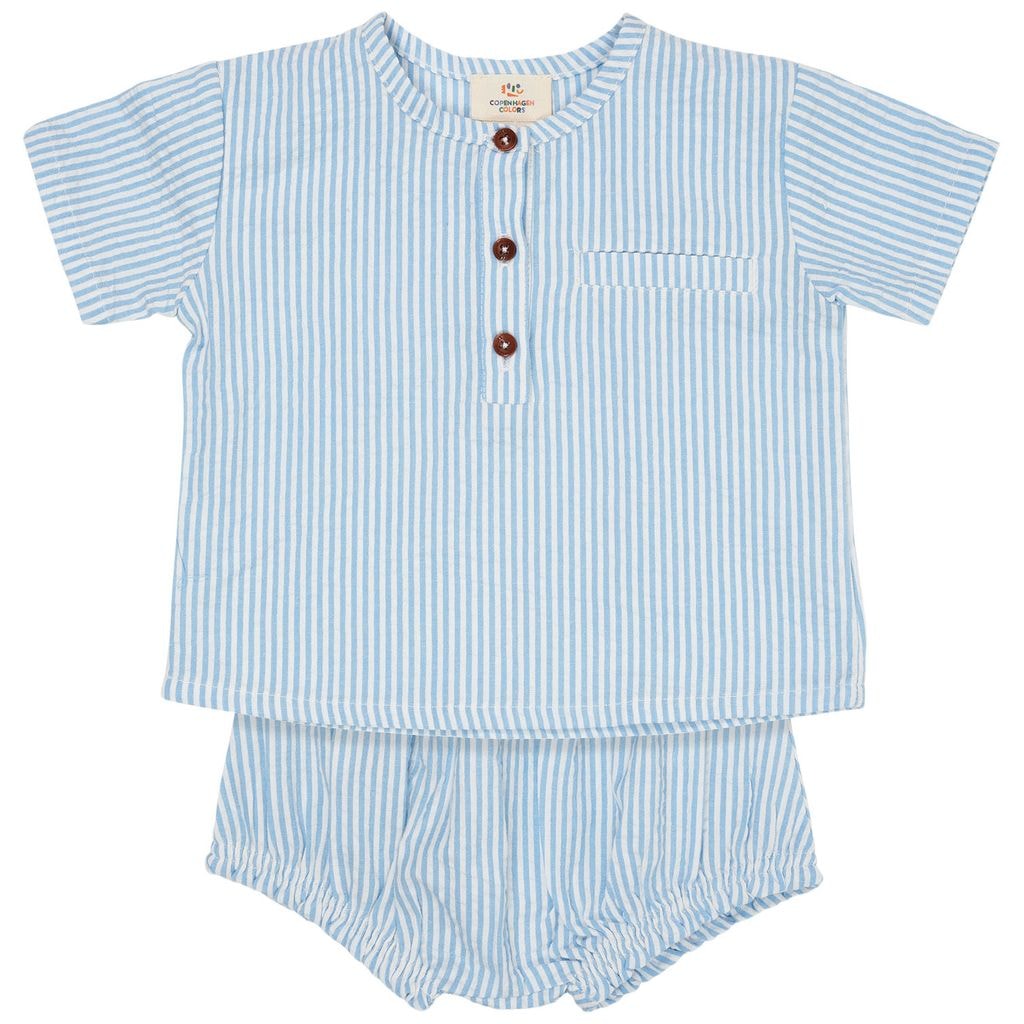 Seersucker Kleidung Set Sky Blue Cream Stripe