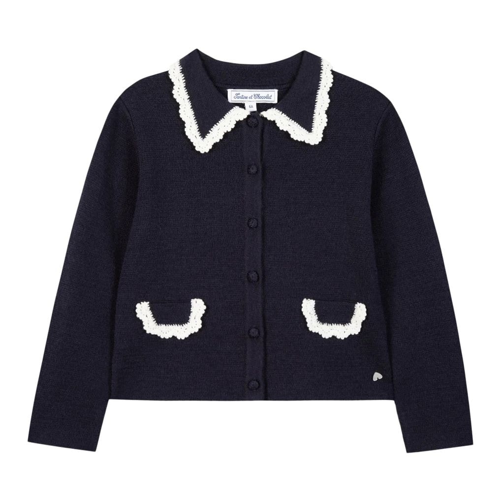 Knitted Wool Cardigan Navy