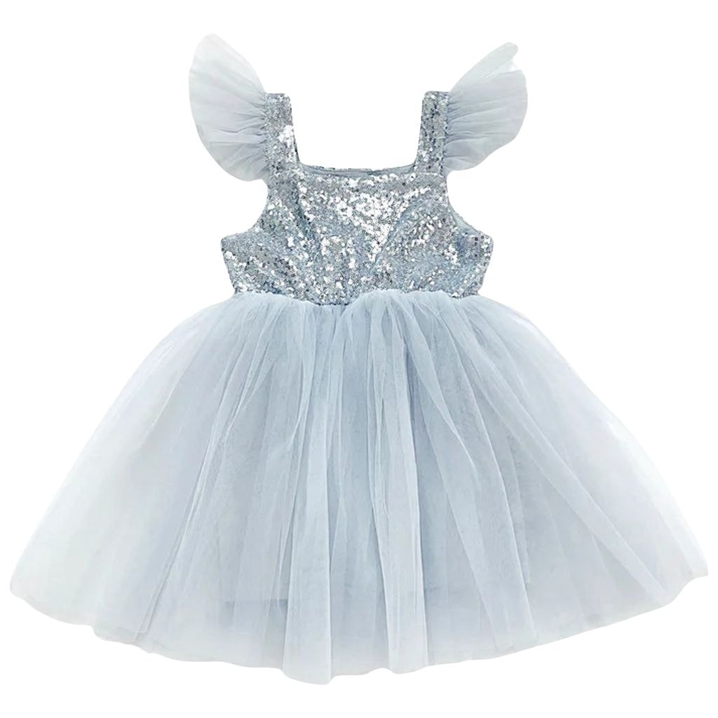 Sequin Glitter Galaxy Tutu Dress Silver Grey