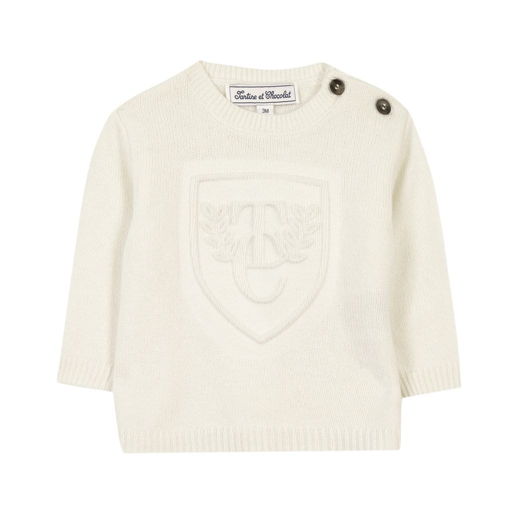 Pearl Knit Sweater in Cream Wool Blend