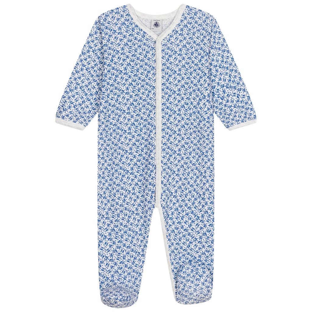 Floral Footed Baby Body Blue