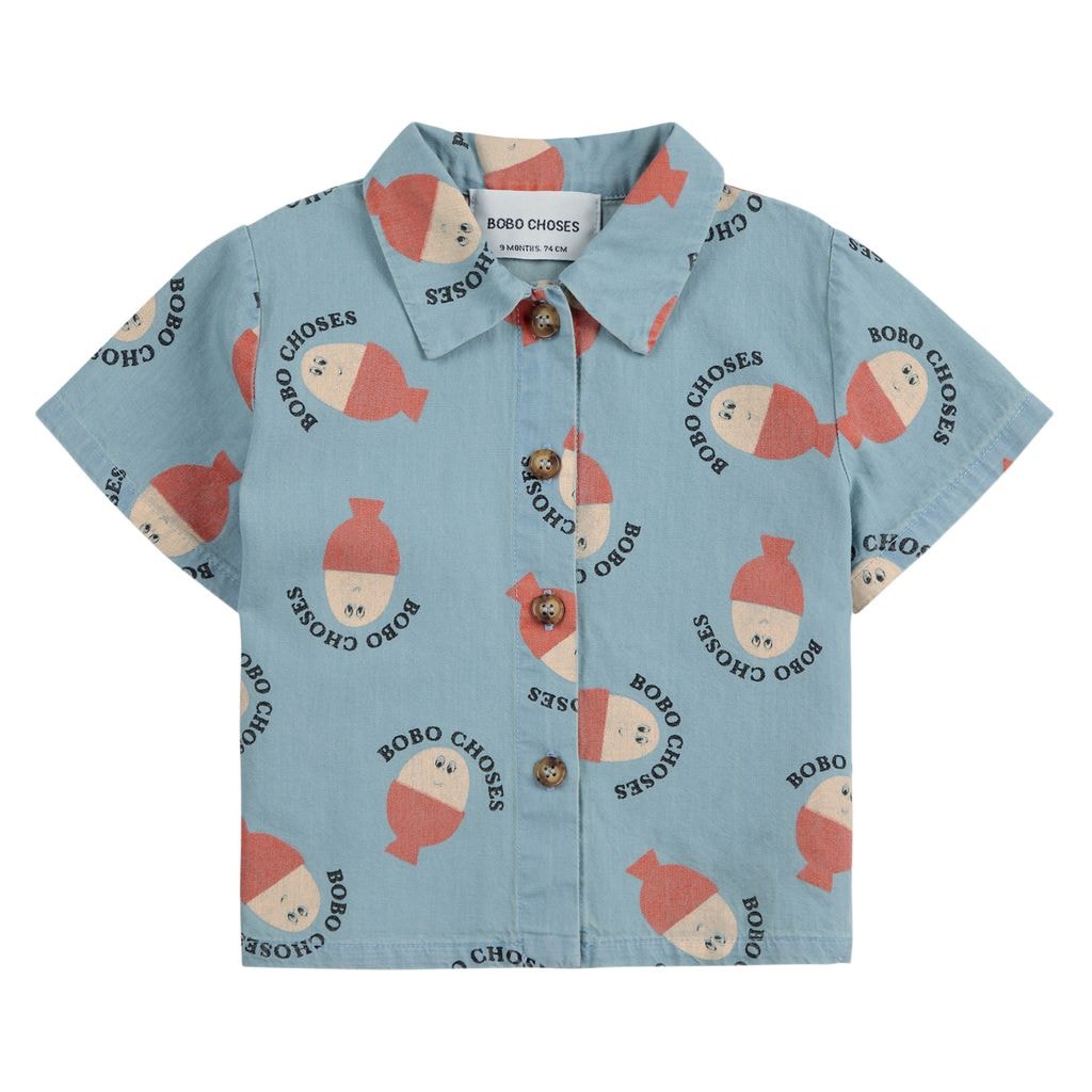 Morning Egg All Over Baby Denim Shirt Light Blue