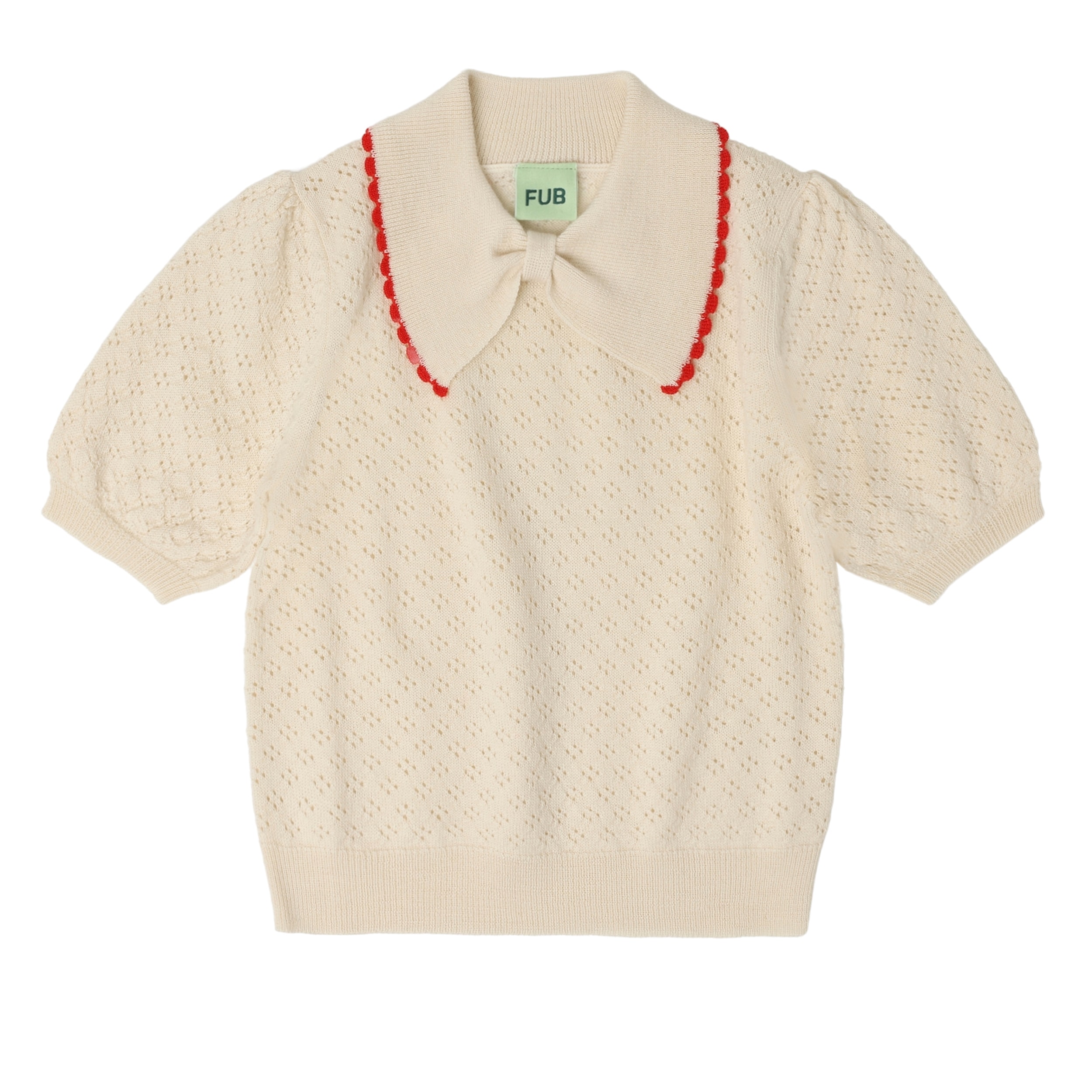 Pointelle Wool Polo Ecru