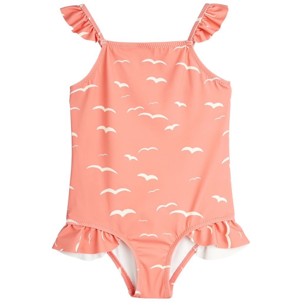 Seagull Aop Frill Swimsuit Pink