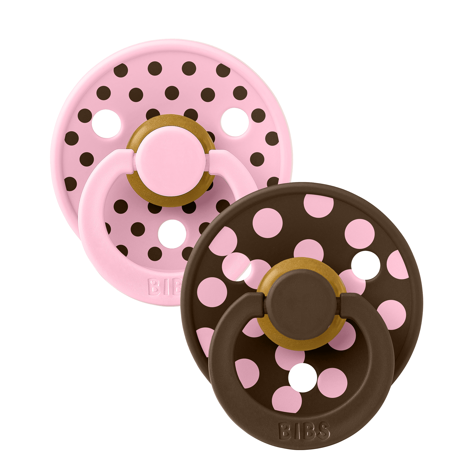 Studio Colour Polka 2-pack Round Latex Pacifiers Baby Pink Mocha 