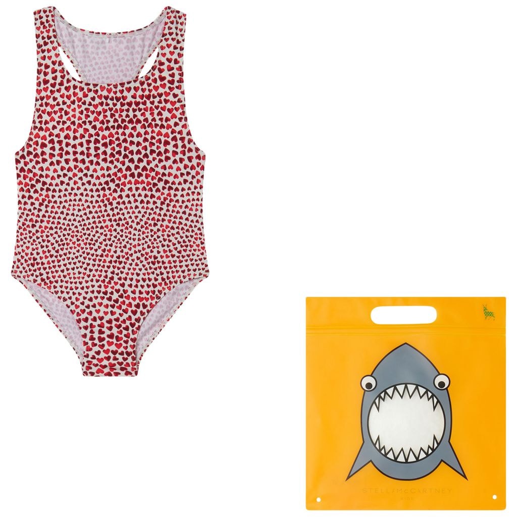 Heart Printed Swimsuit Red