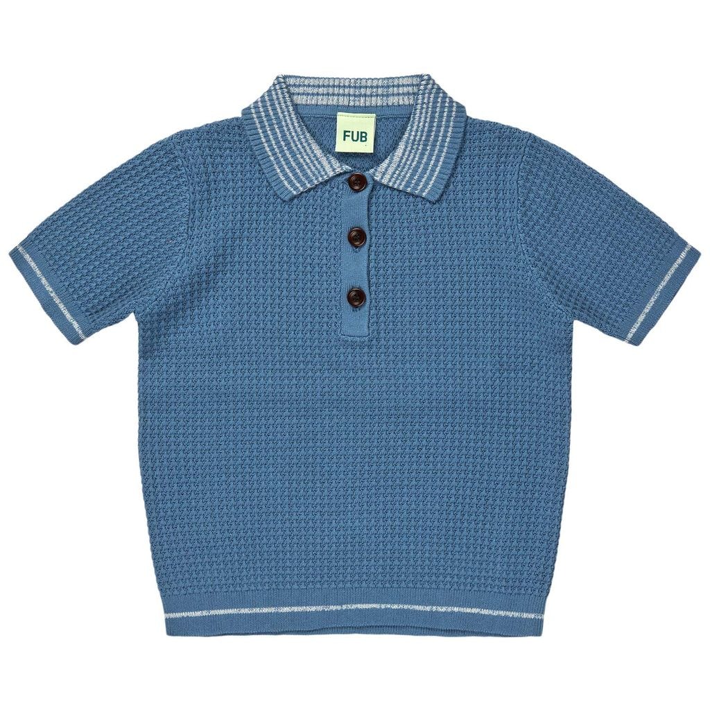 Stickad Pikétröja Washed Indigo