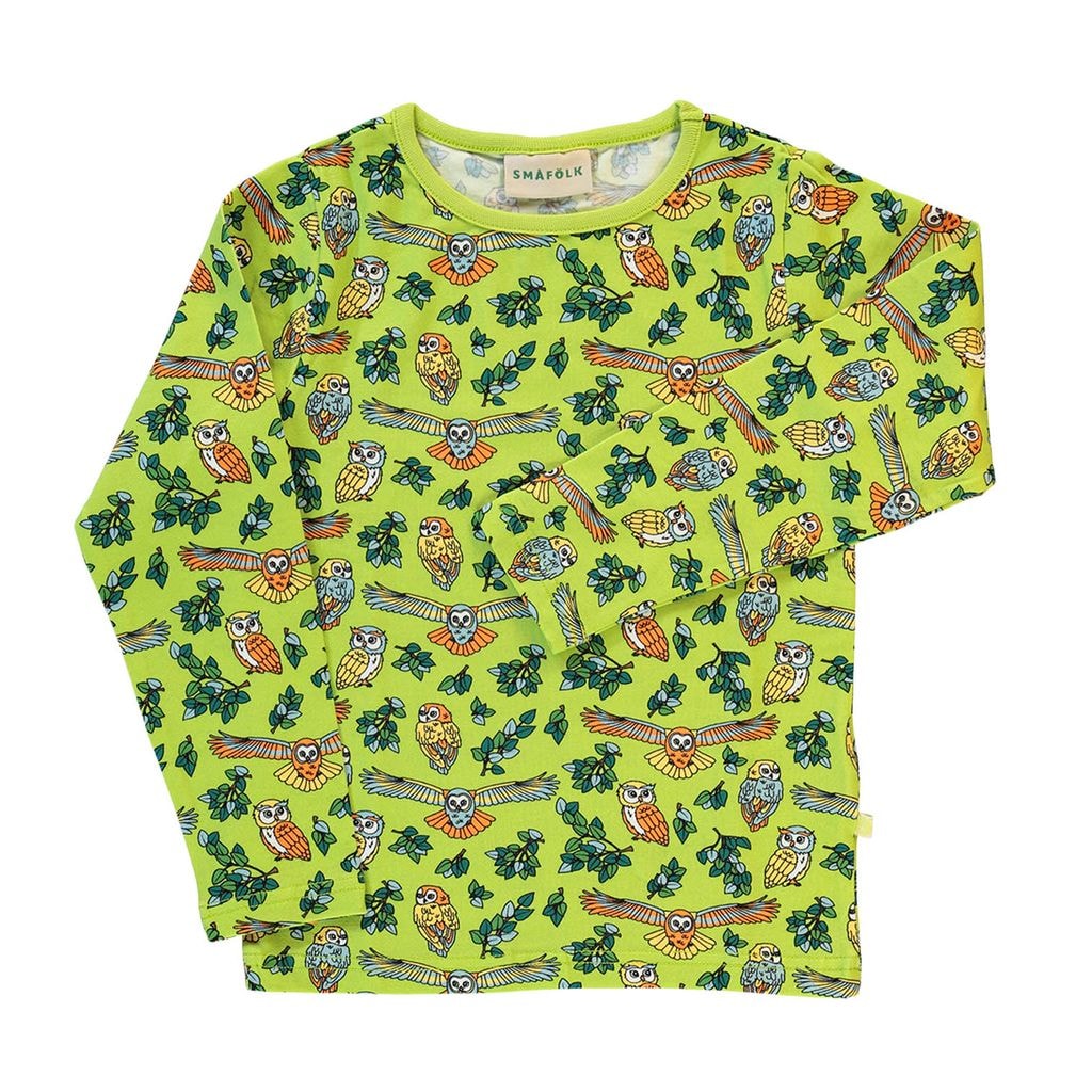 Long-sleeved top with owls  Pear Green