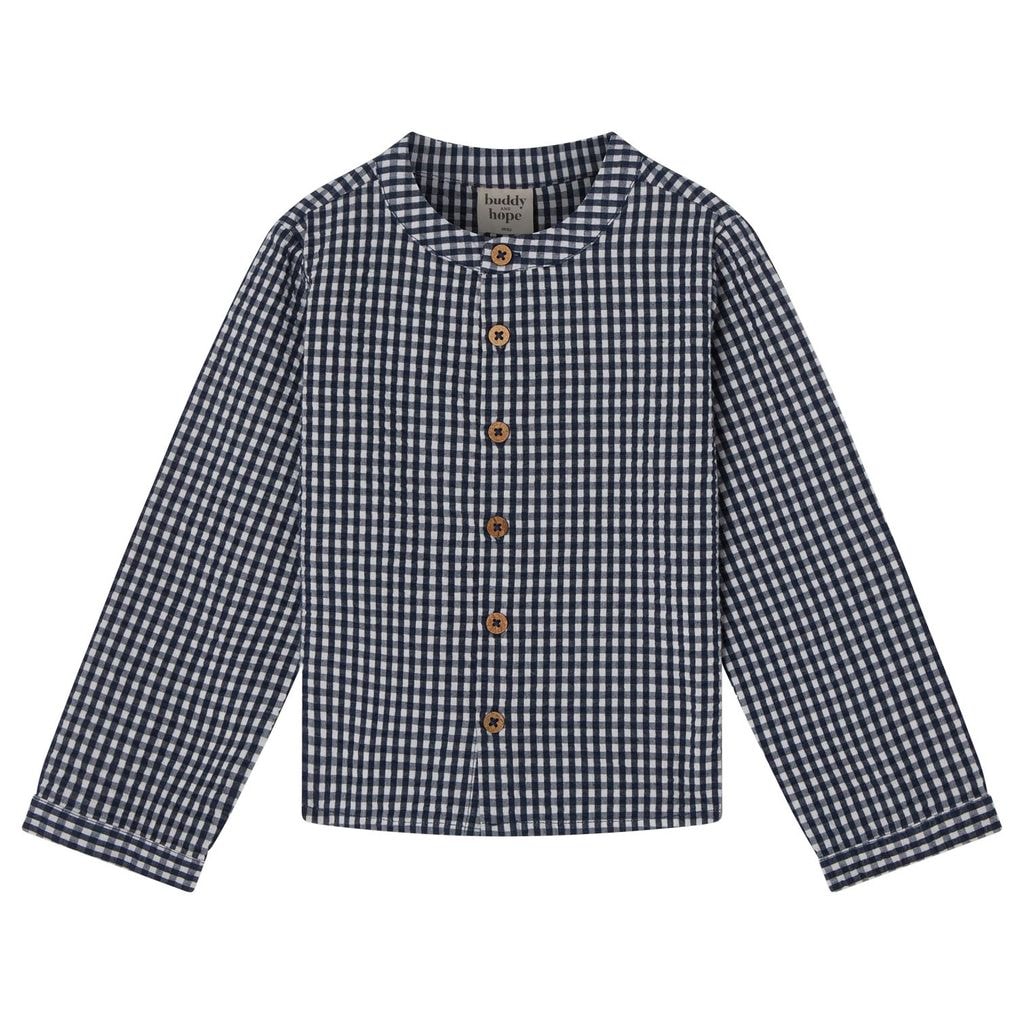 Elokuun LS -paita Seersucker Navy Check