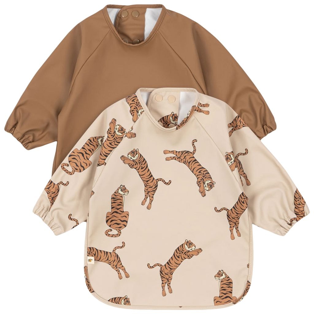 2 Pack Dinner Bib With Sleeves Tiger/Toasted Coconut