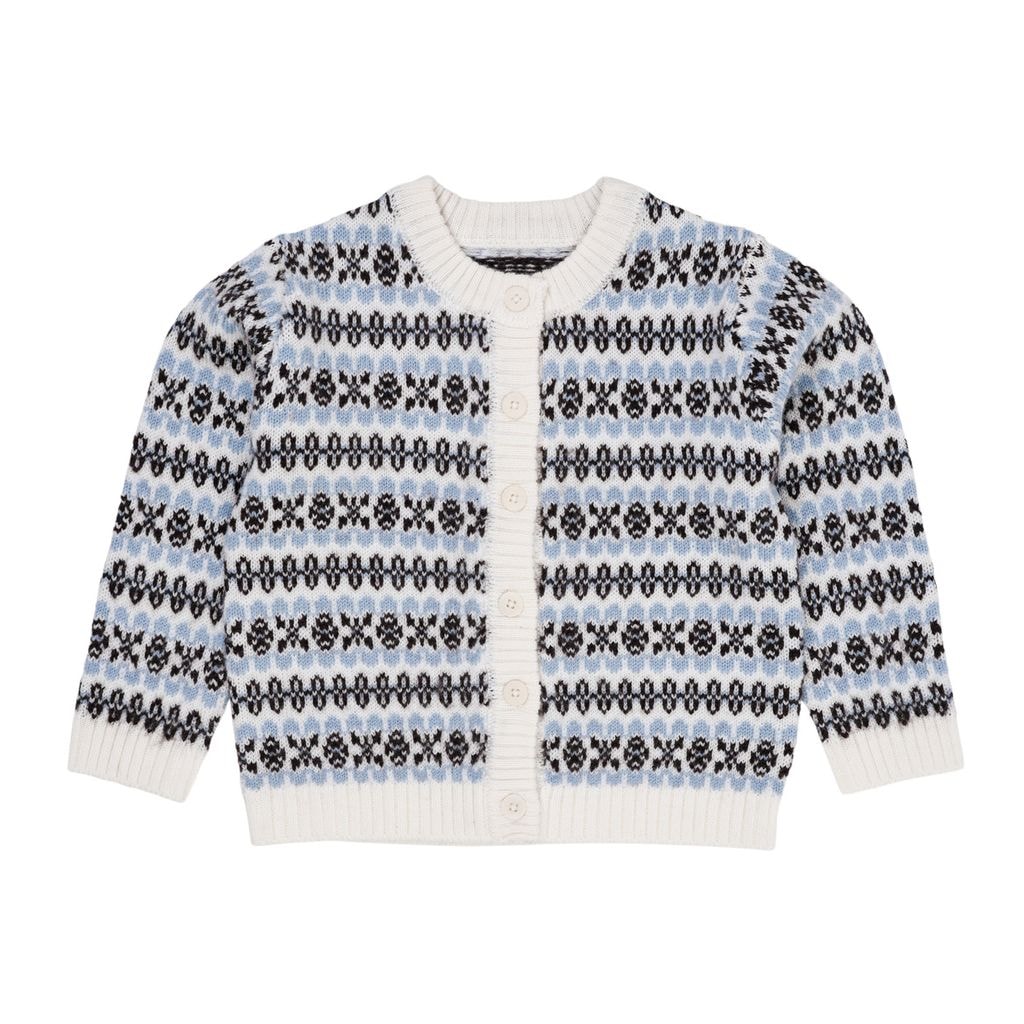 Merino Pattern Cardigan Dusty Blue Combi