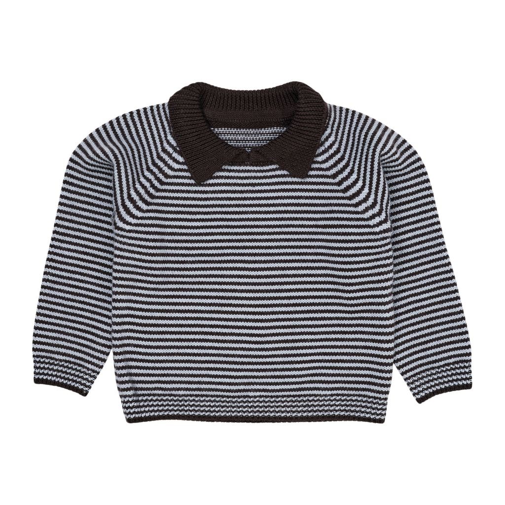 Merino Striped Blouse Dark Brown/Dusty Blue Stripe