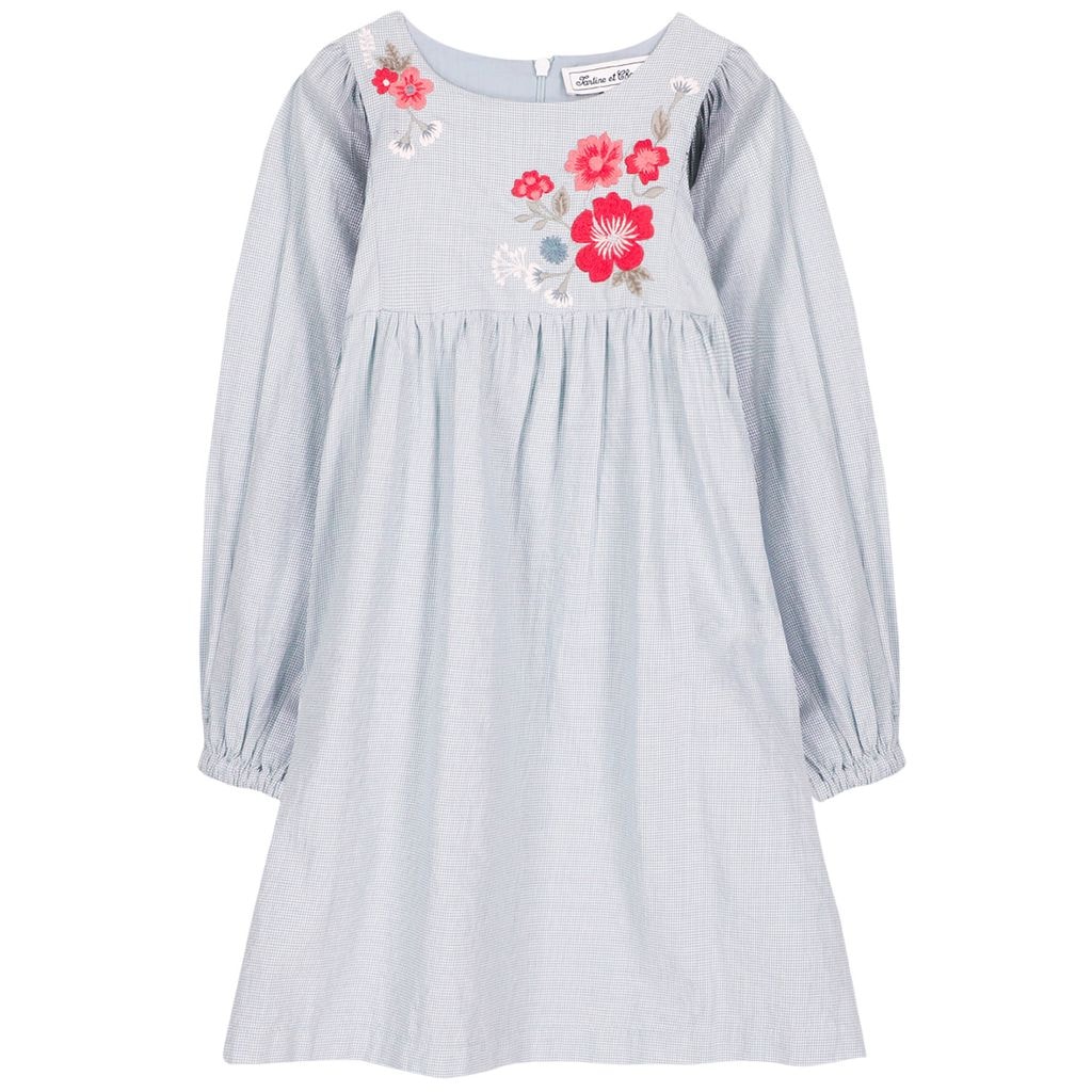 Blue Dress Flower Embroidery