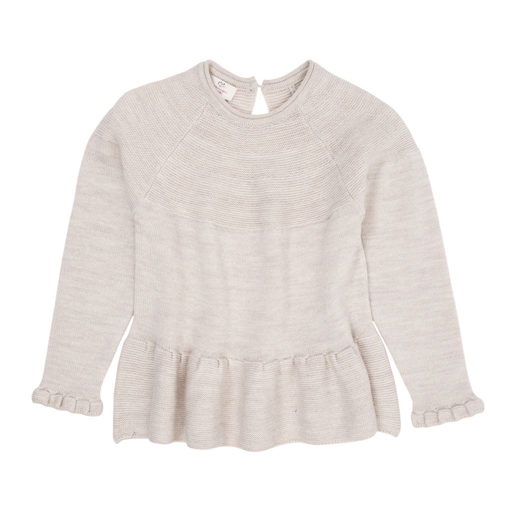 Merino Knit Blouse with Frill  Pale Cream Melange