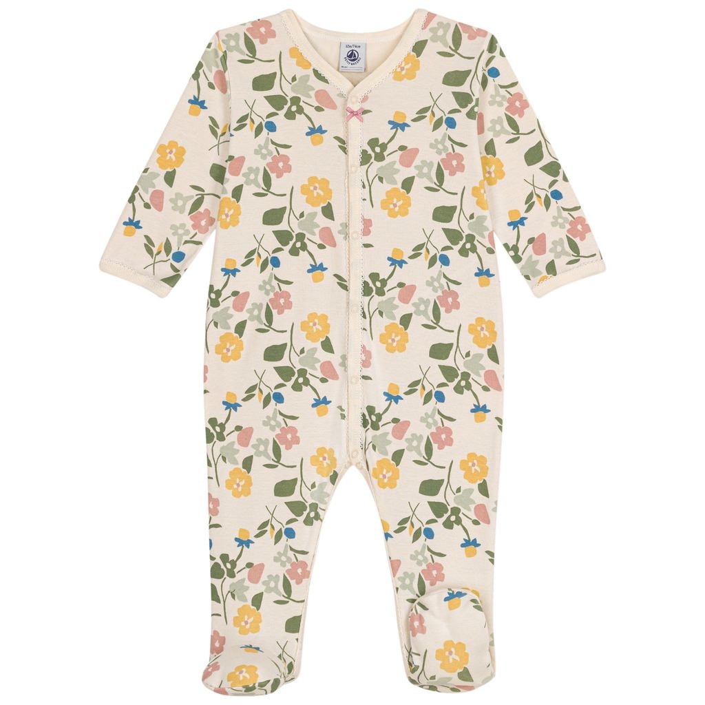 Floral Footed Baby Body Beige