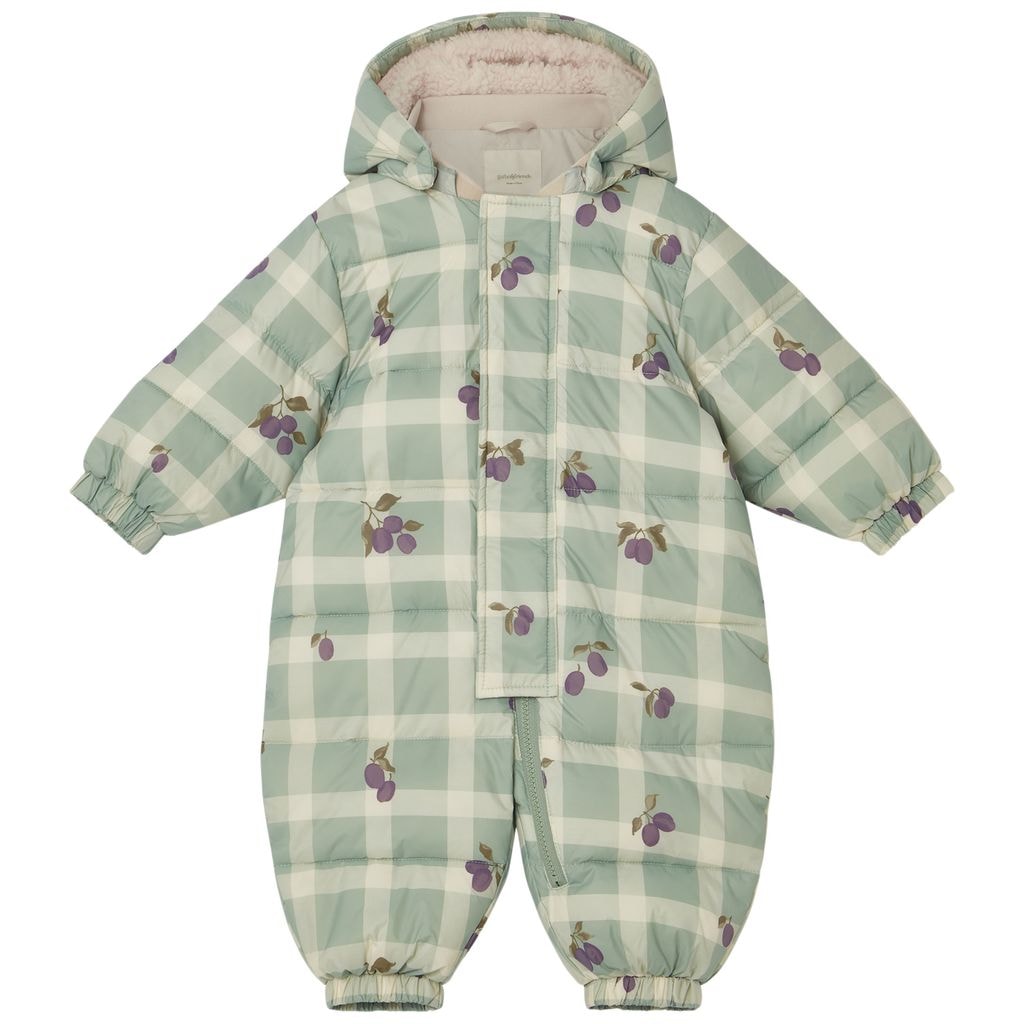 Checked Baby Snowsuit With Plums Green
