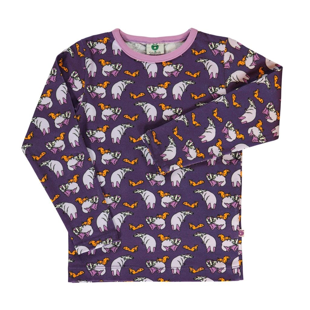 Long-sleeved top with badger and squirrel  Loganberry