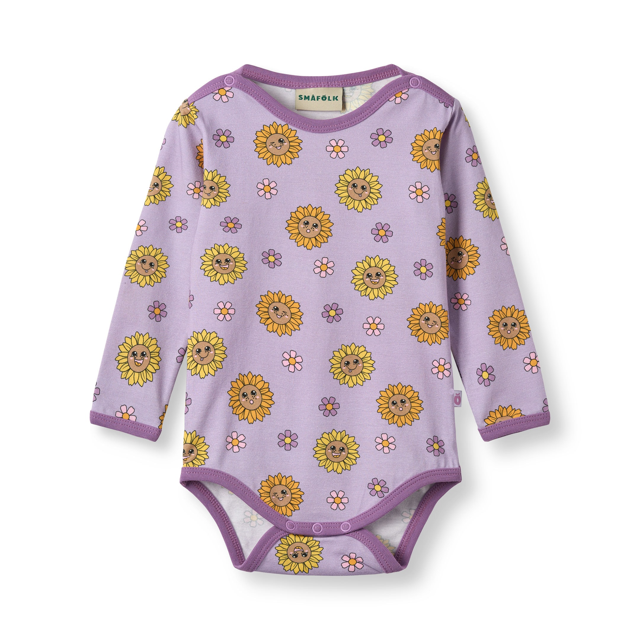 Elstar Long-Sleeved Baby Body with Sunflowers Heather purple