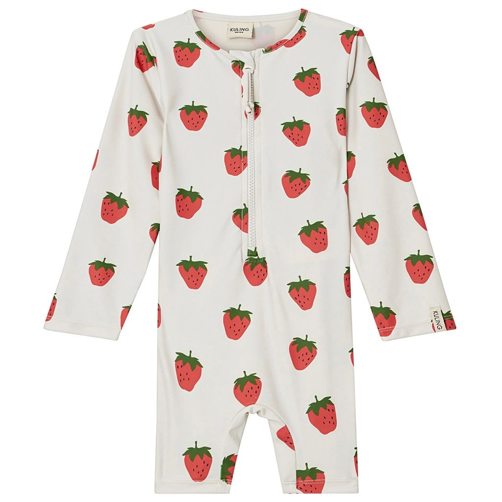 Paros Printed One-piece Rashguard Swimsuit With Strawberries Foggy White