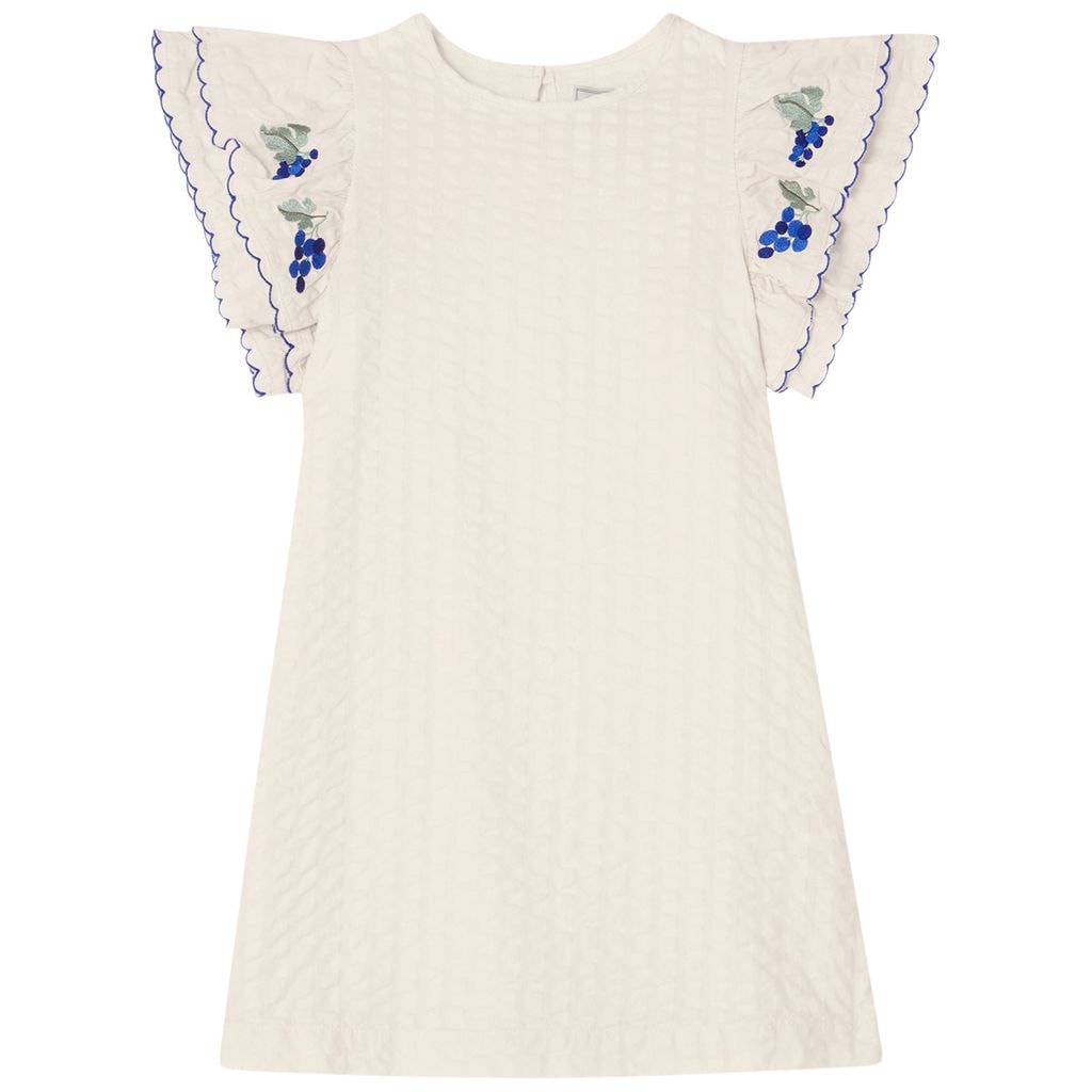 Seersucker Frill Dress Ecru