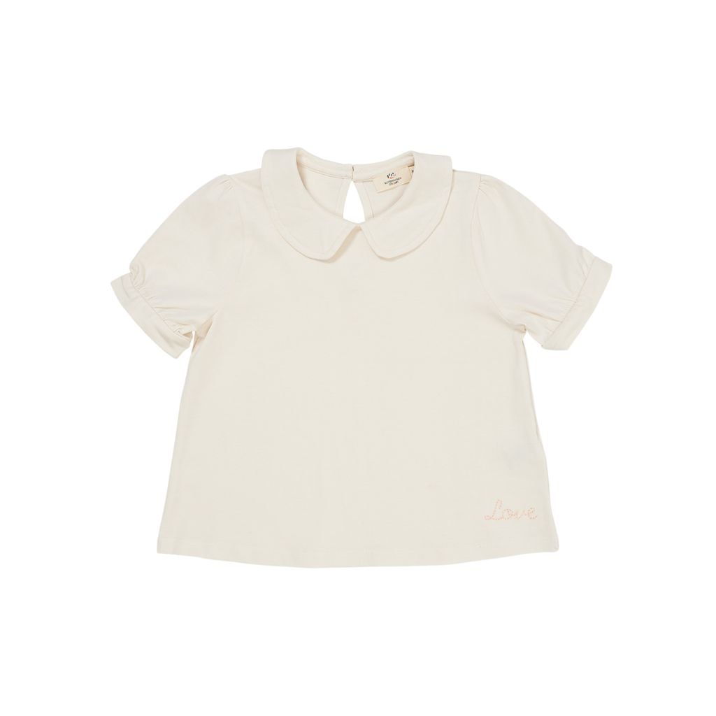 Solid Short-Sleeved Collared Blouse Cream