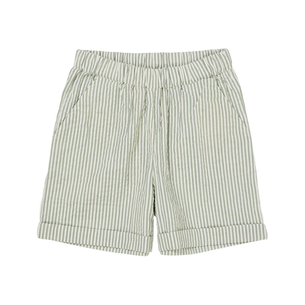 GOTS Sporty Seersucker Shorts Green Cream Stripe