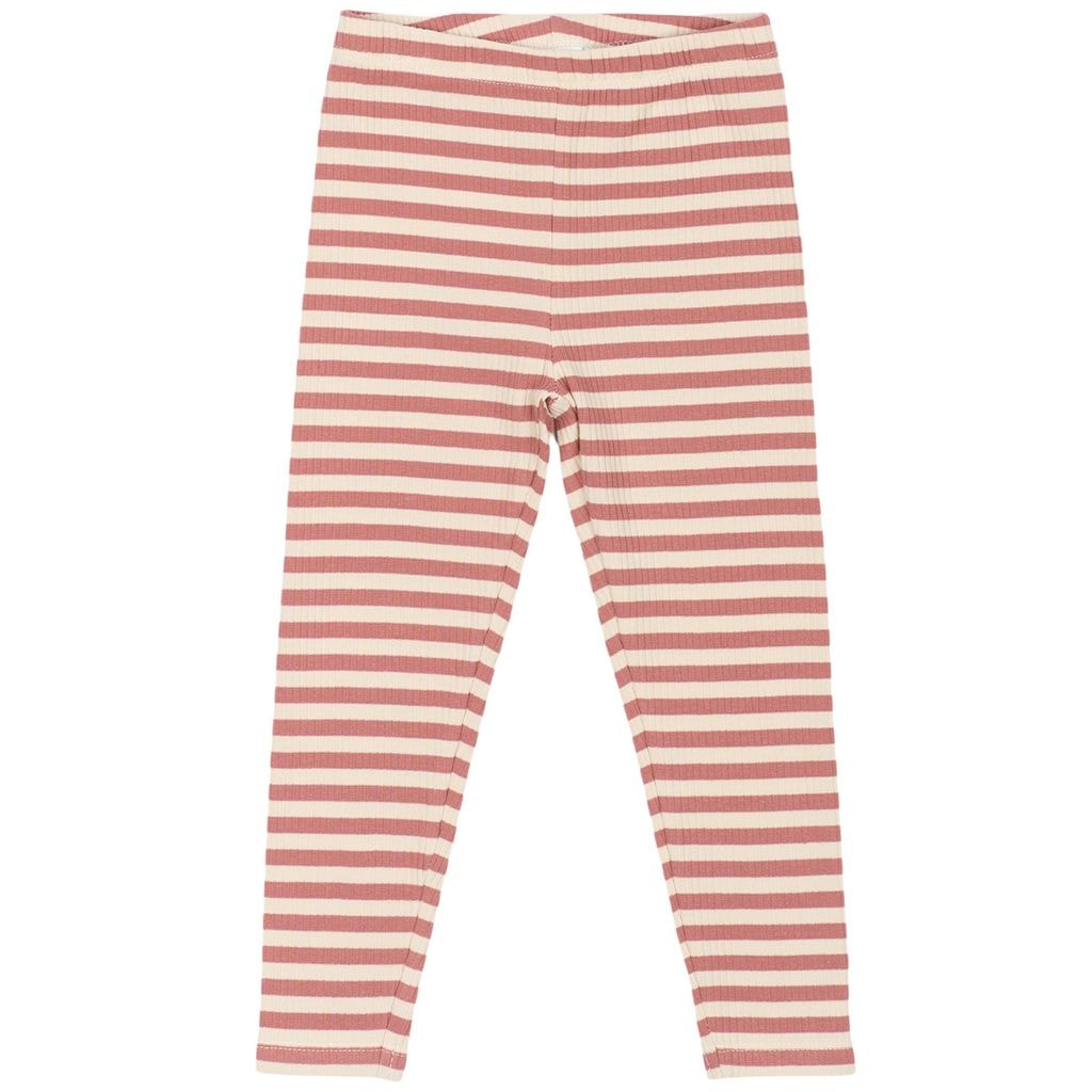 GOTS Uni Ribbede Leggings Old Rose Striped