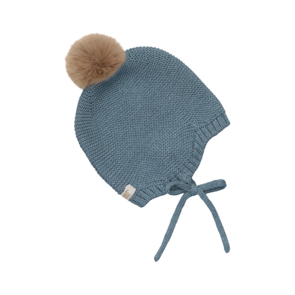 Baby Bonnet Wool Knit w. Pompom Stormy Weather