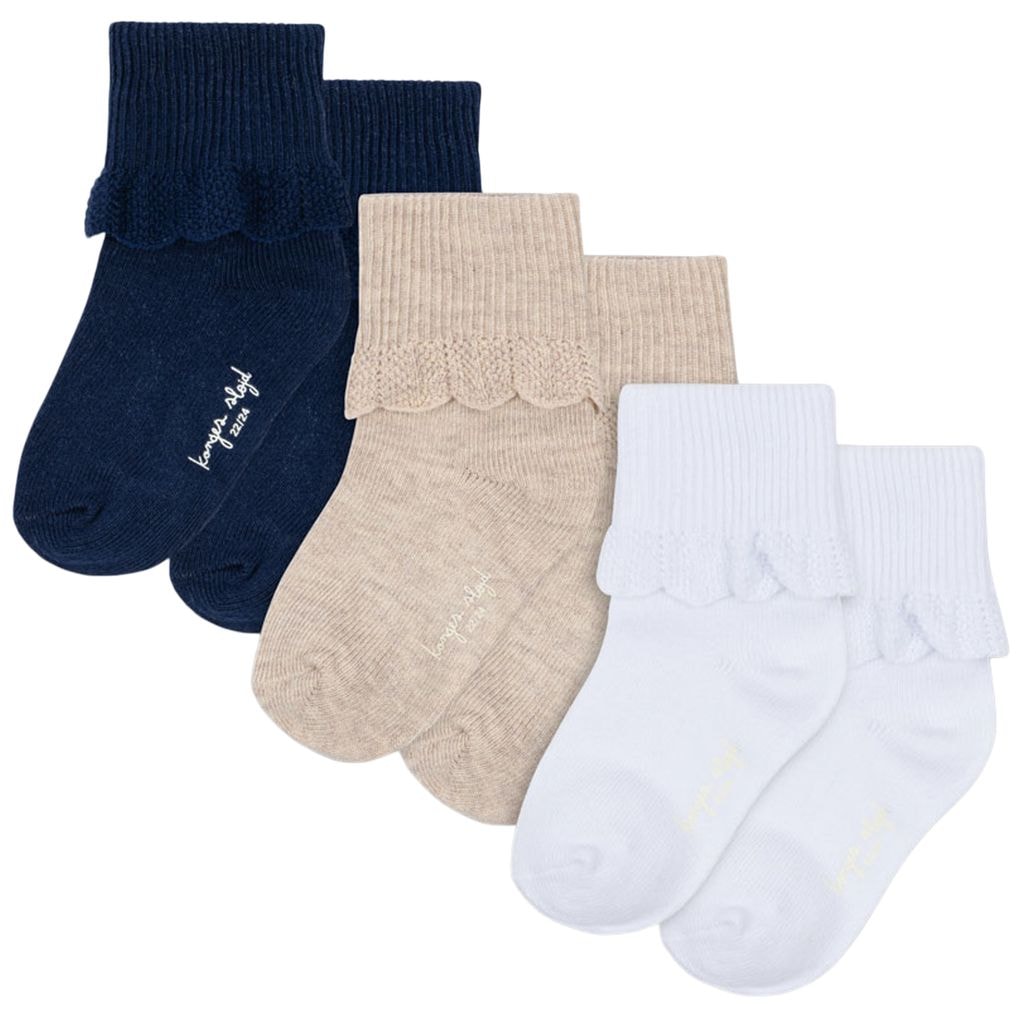 3 Pack Frill Sock White/Navy/Beige