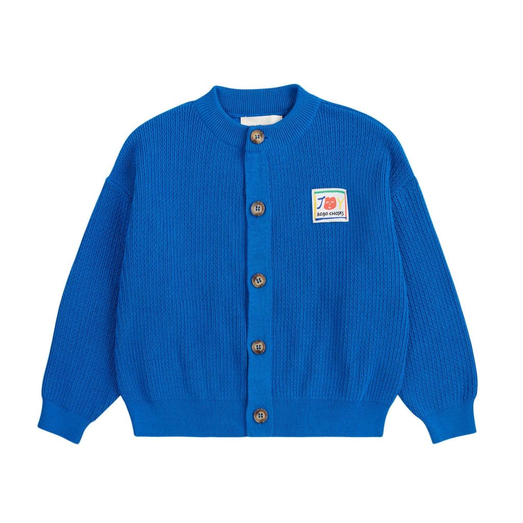 Smiling Open Work Cardigan Blue