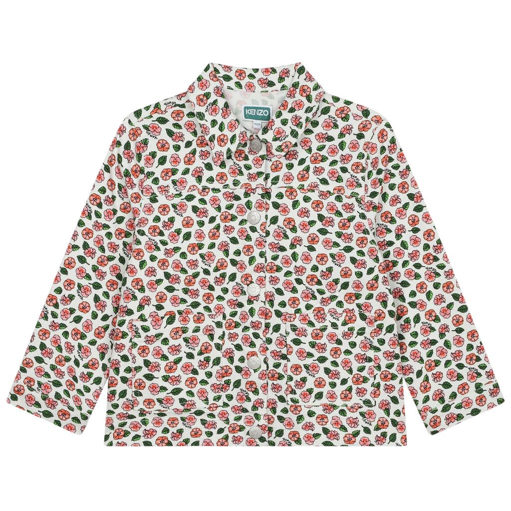 Blommig Jeansjacka Elfenbensvit